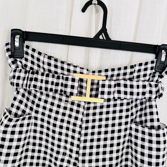 New York & Co 7th Avenue Design Studio BLack & White Checked Belted Pants Medium - Picture 1 of 10